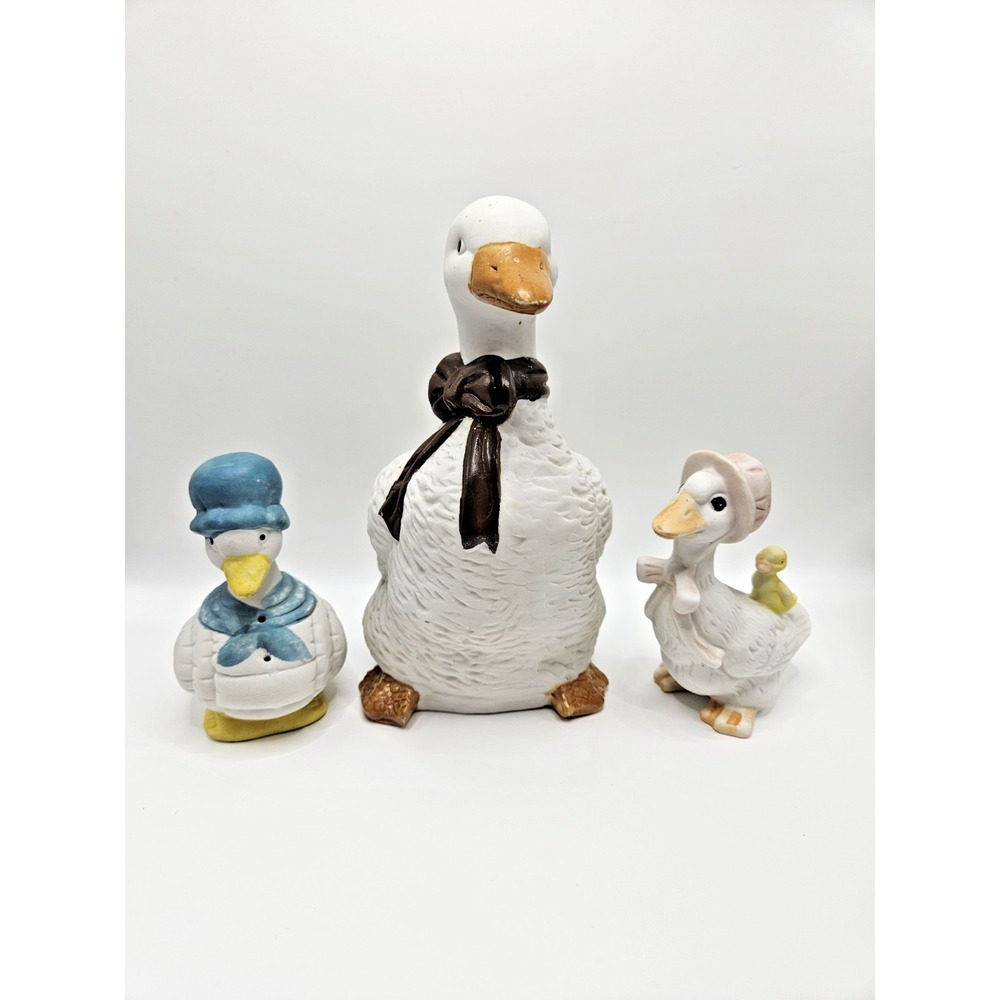 Vintage 1980s Duck Geese Lot Of 3 White Blue Shaker Baby Chick Pink Brown